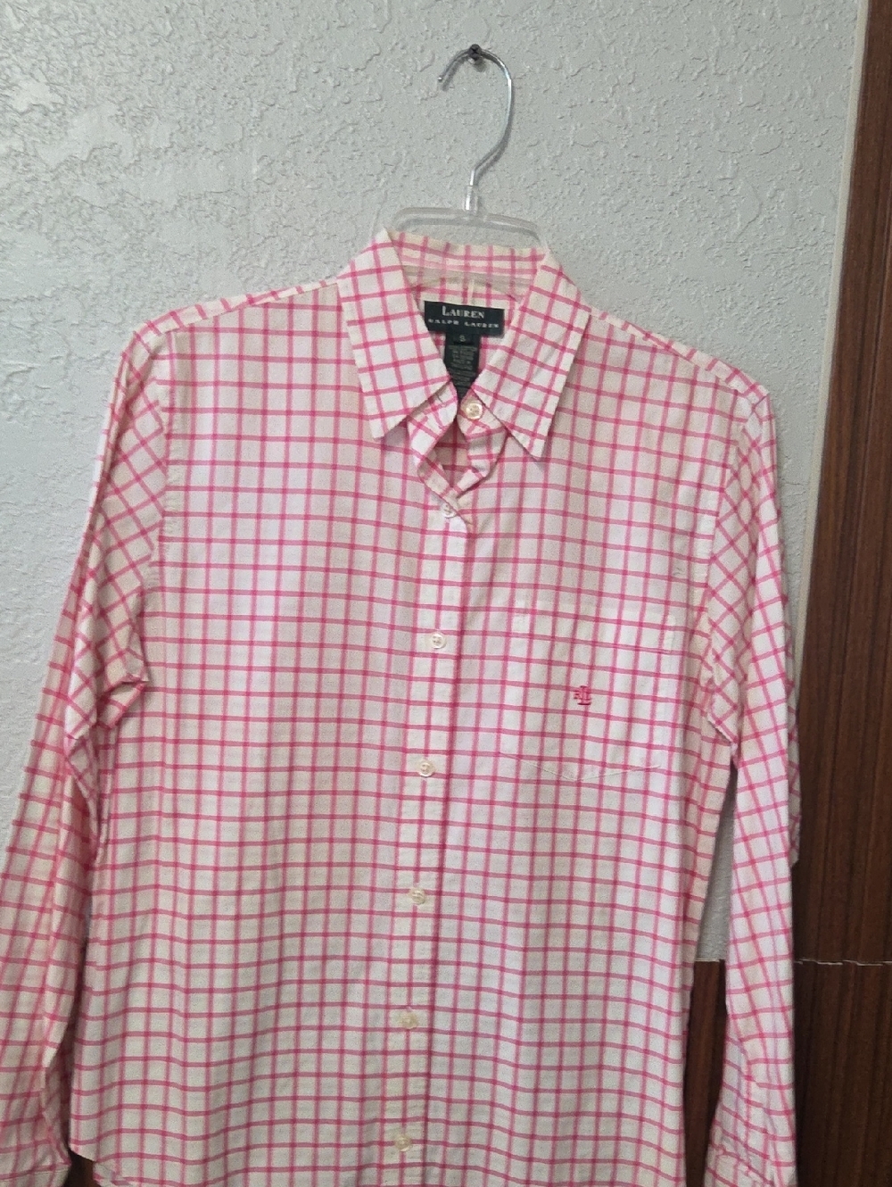 Ralph Lauren Pink and White Check Button-Down Shirt Small Sz [1059]